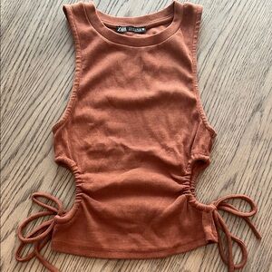 Zara Brown Cutout Tie Sleeveless Top